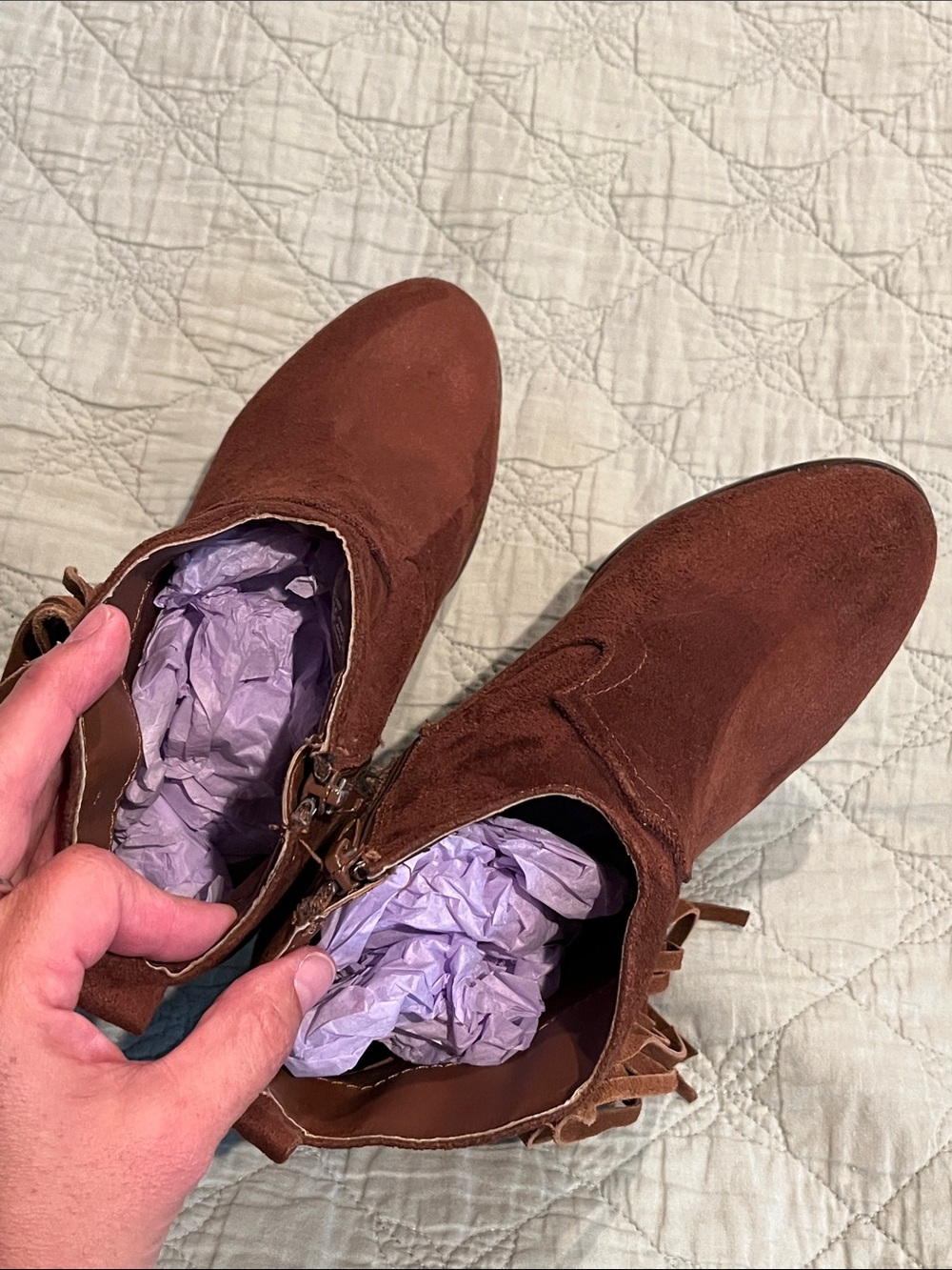 Leather Fringe Suede Ankle Boots in Rich Brown - Picture 8 of 15